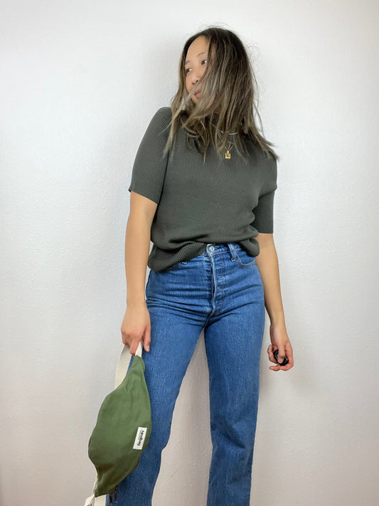 SILK RIBBED MOCK NECK