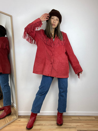 RED FRINGE LEATHER JACKET