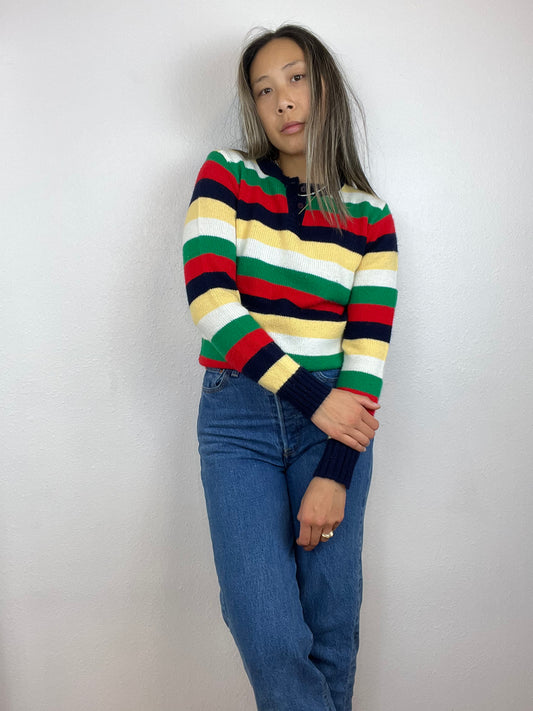 RICKI STRIPED HENLEY SWEATER