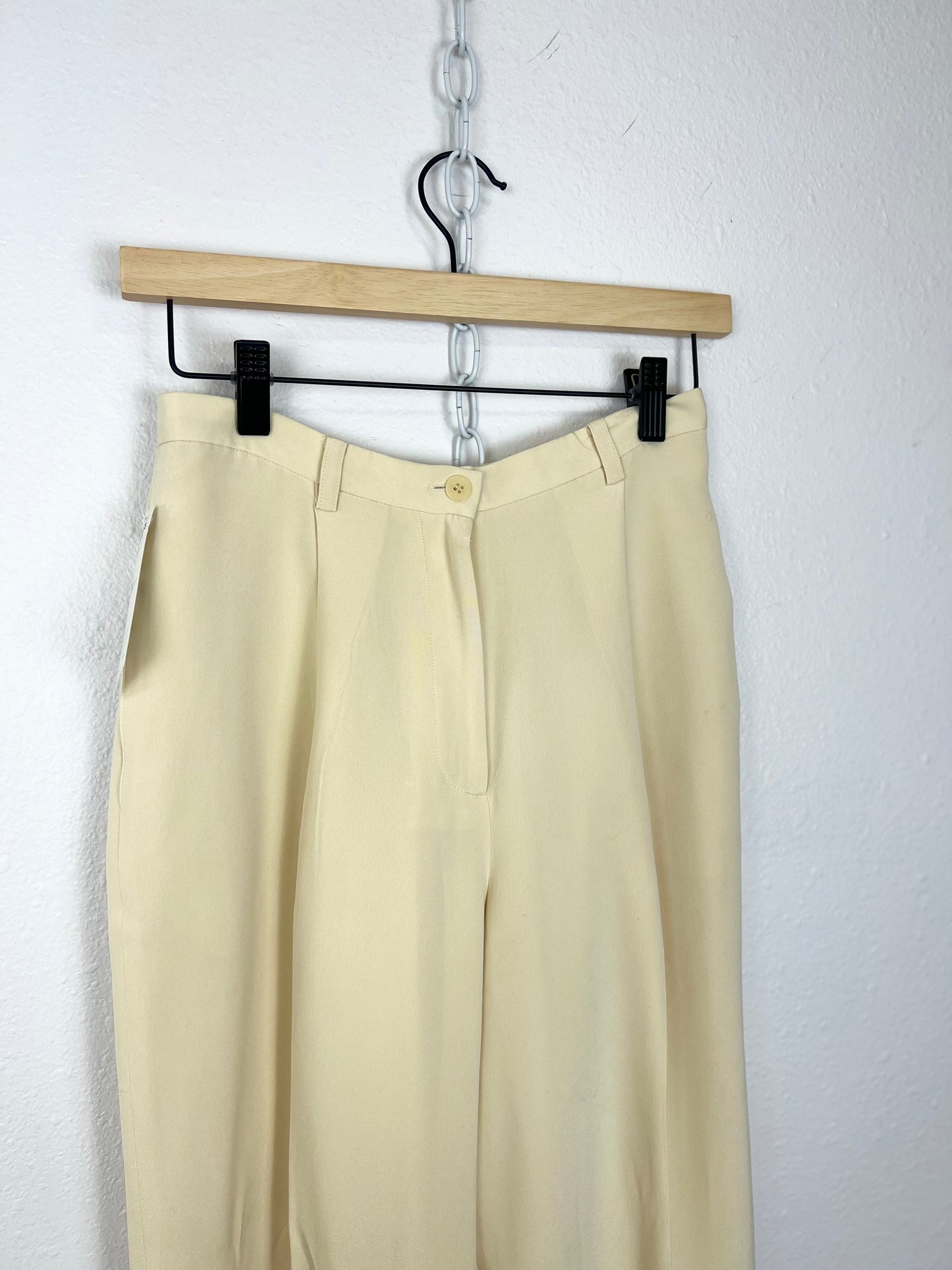 STRAIGHT LEG CREAM SILK TROUSERS | 26" WAIST