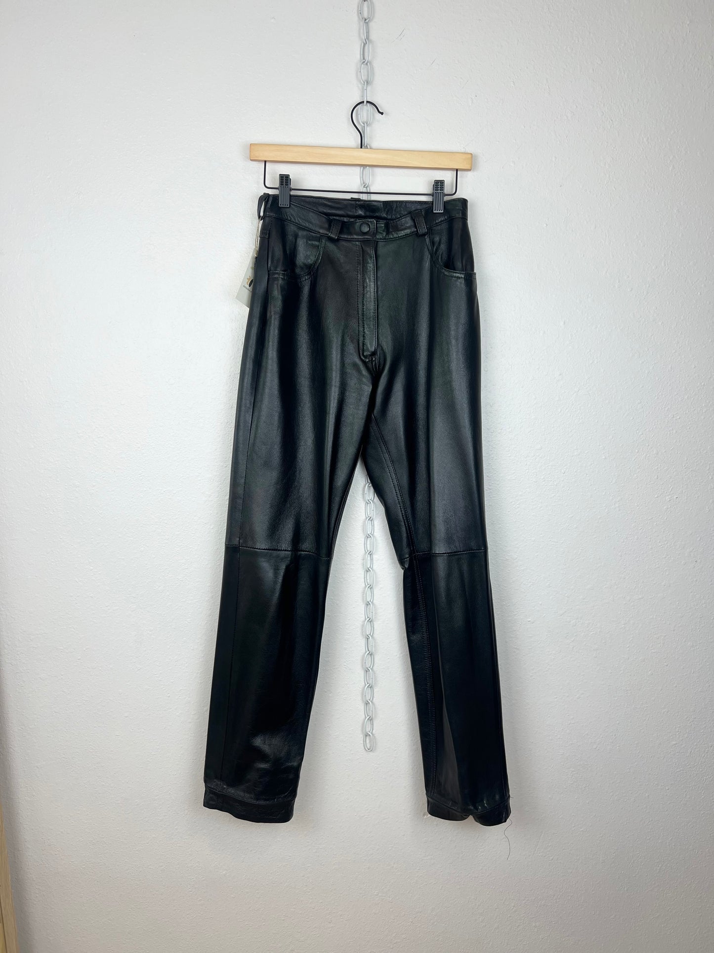 STRAIGHT LEG BLACK LEATHER PANTS | 26" WAIST