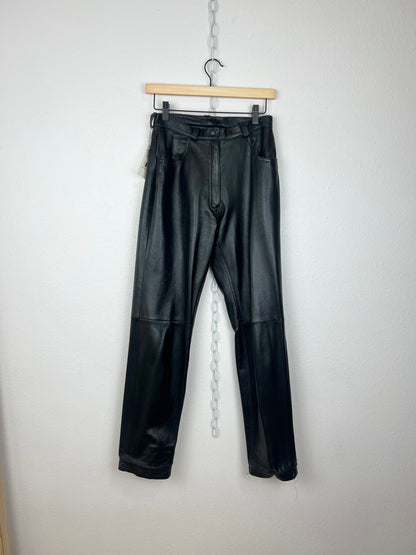 STRAIGHT LEG BLACK LEATHER PANTS - 26" WAIST