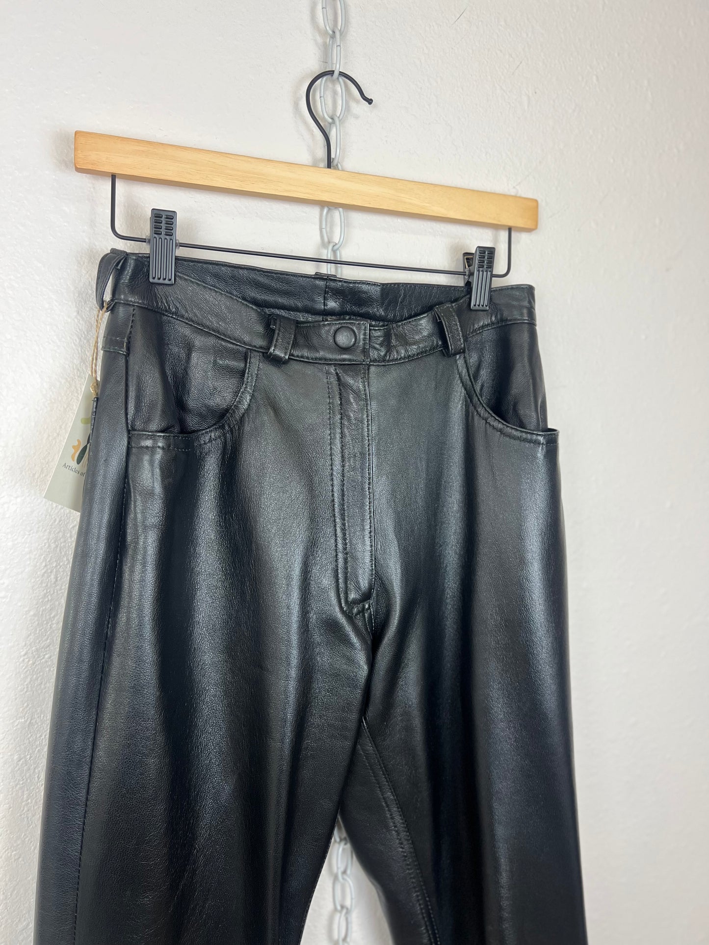 STRAIGHT LEG BLACK LEATHER PANTS | 26" WAIST