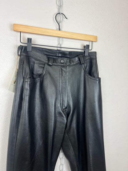 STRAIGHT LEG BLACK LEATHER PANTS - 26" WAIST