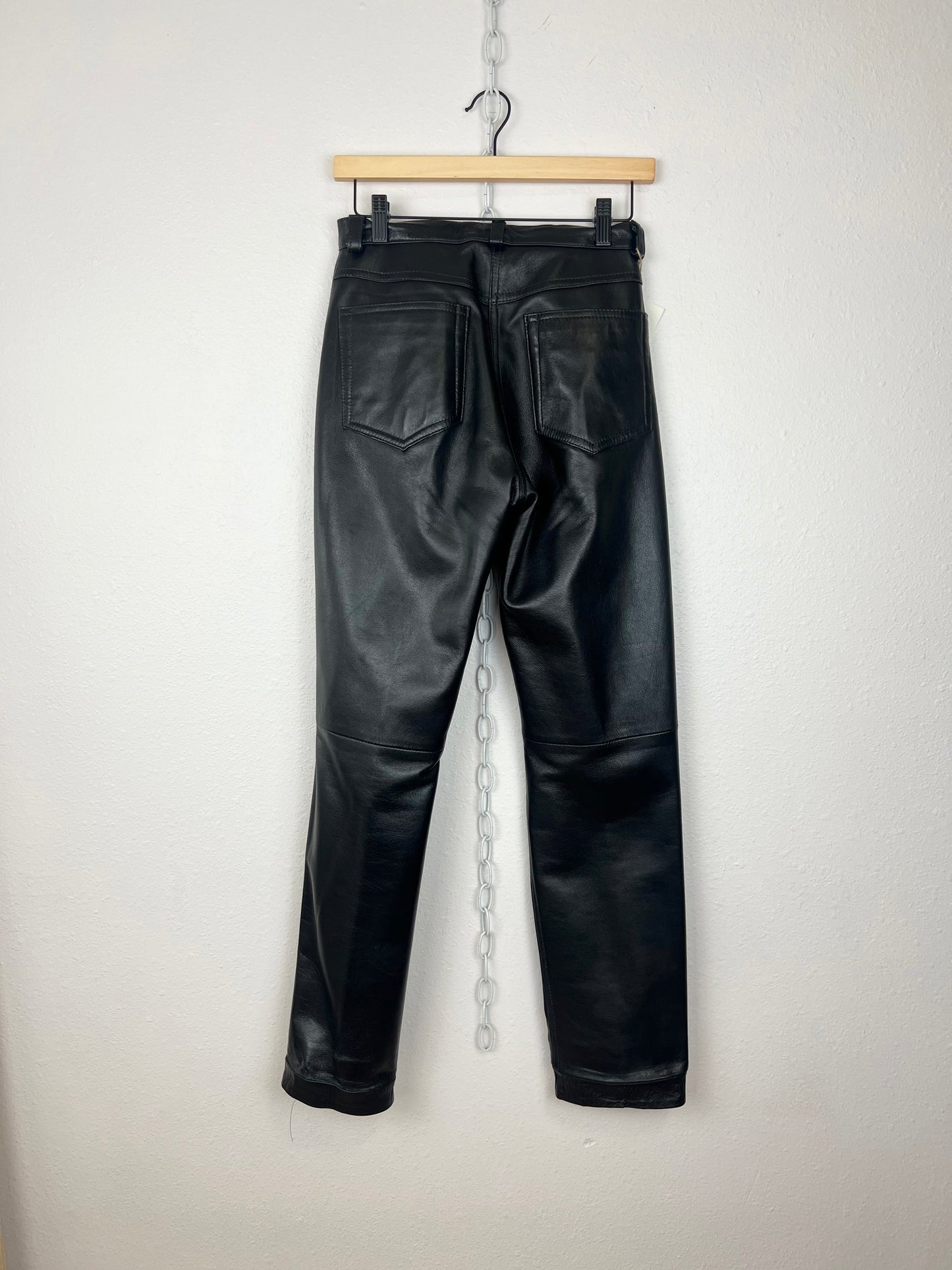 STRAIGHT LEG BLACK LEATHER PANTS | 26" WAIST