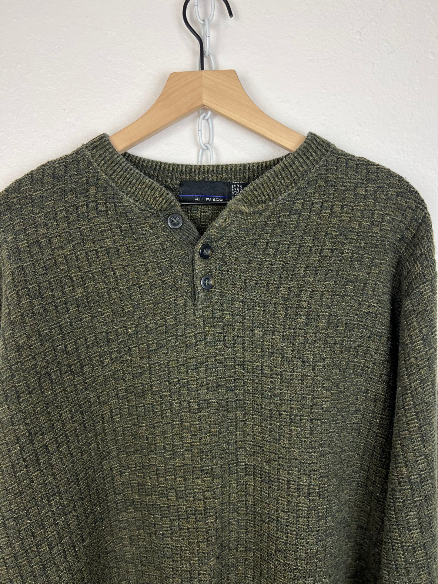 COTTON WAFFLEKNIT HENLEY SWEATER