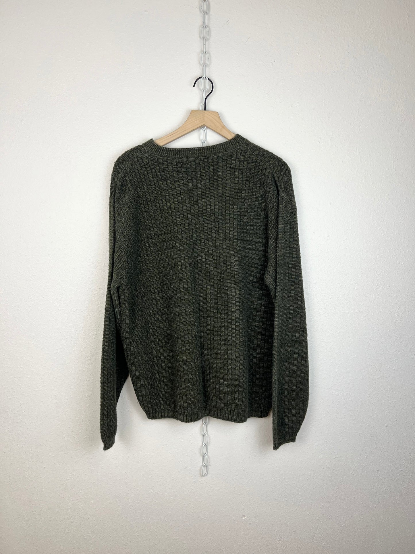 COTTON WAFFLEKNIT HENLEY SWEATER