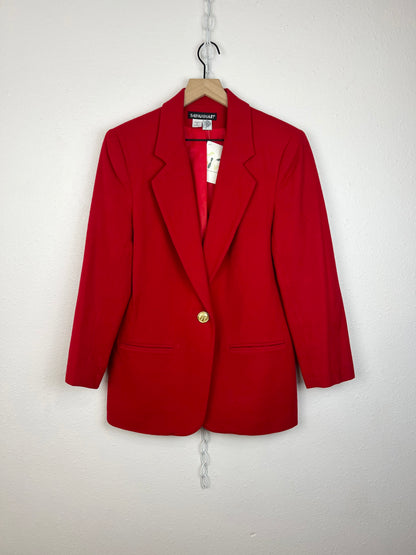 RED WOOL ONE-BUTTON BLAZER