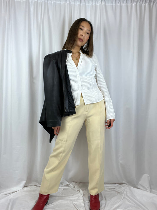 STRAIGHT LEG CREAM SILK TROUSERS | 26" WAIST