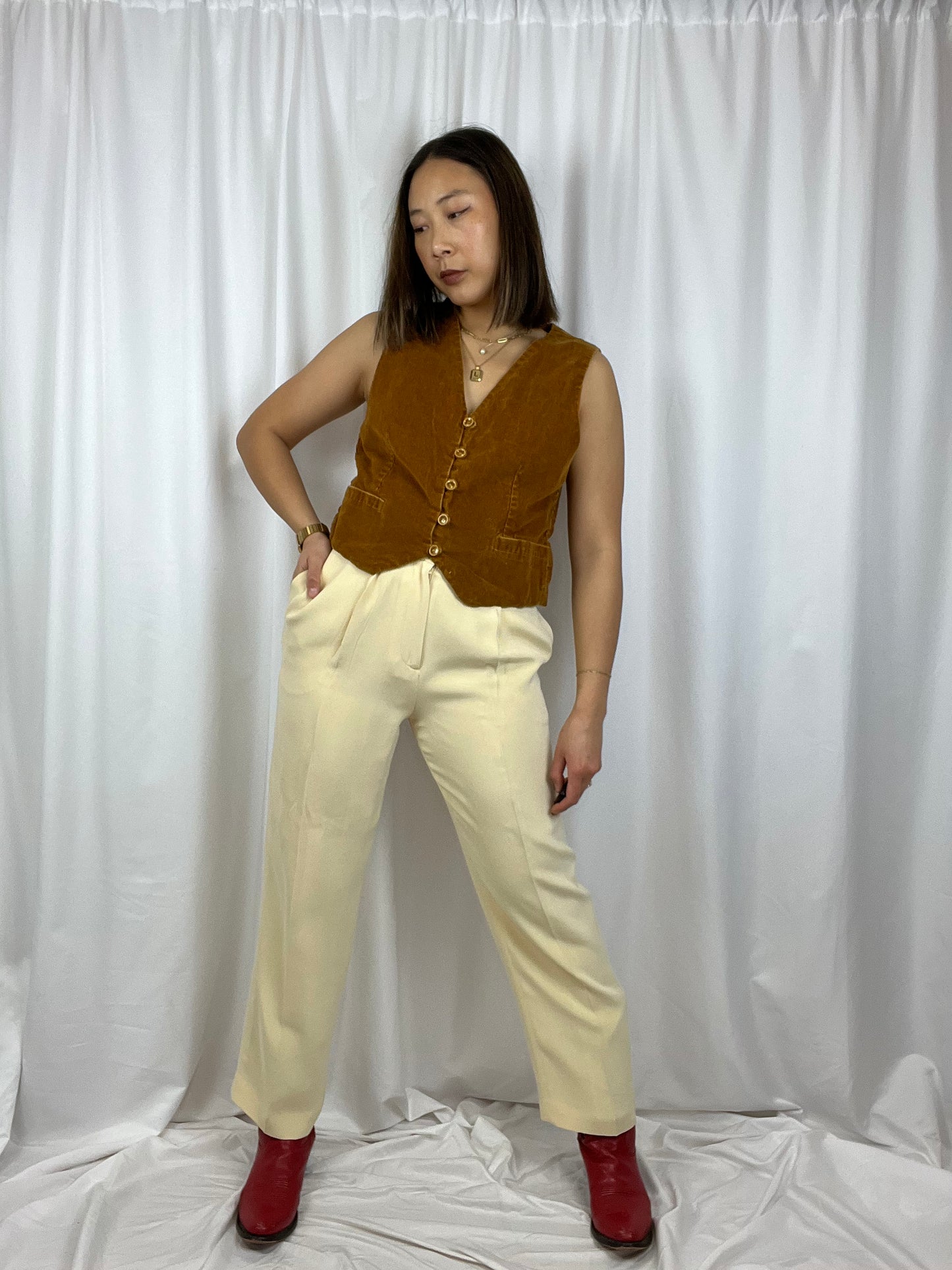 STRAIGHT LEG CREAM SILK TROUSERS | 26" WAIST