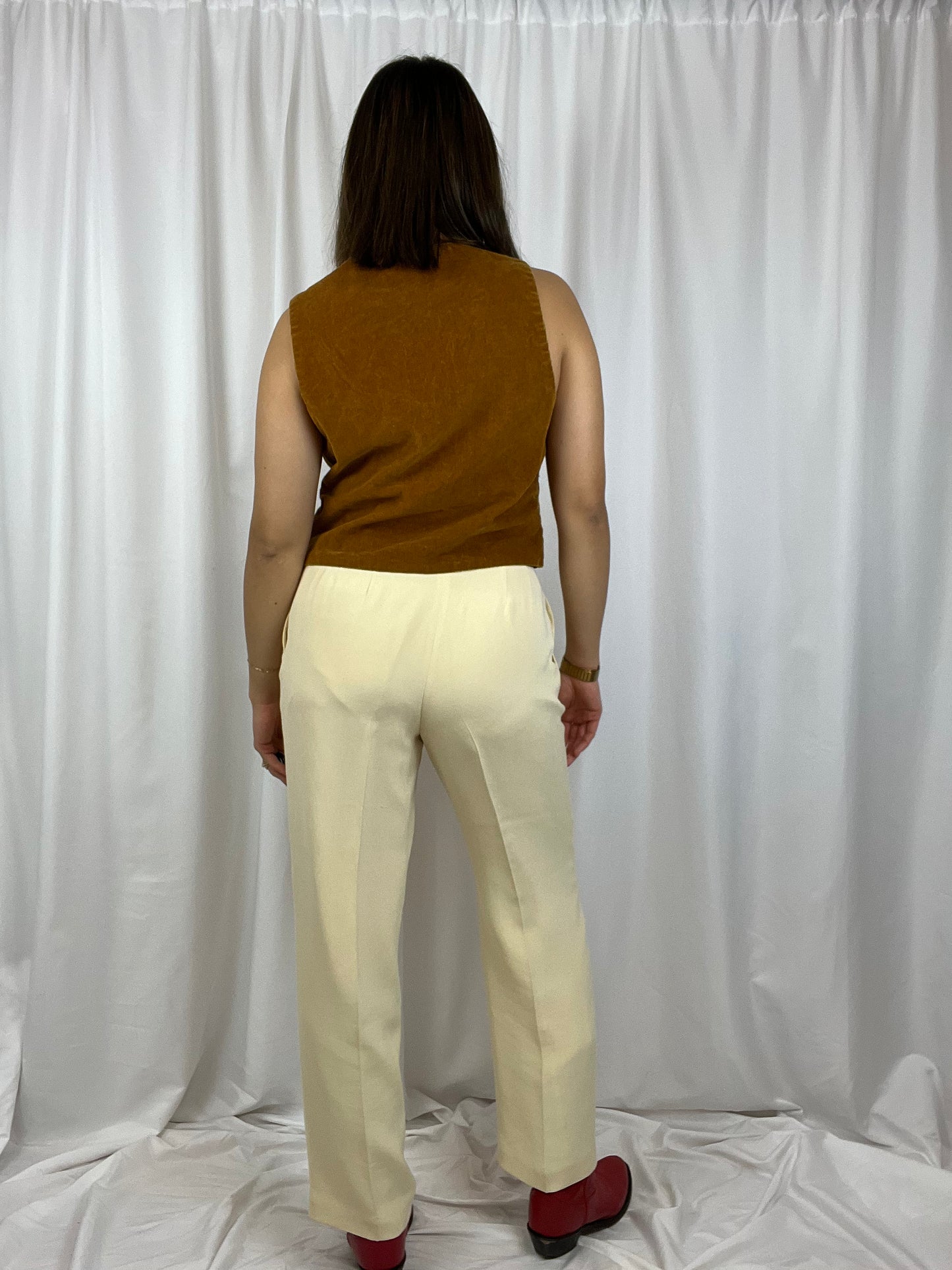 STRAIGHT LEG CREAM SILK TROUSERS | 26" WAIST