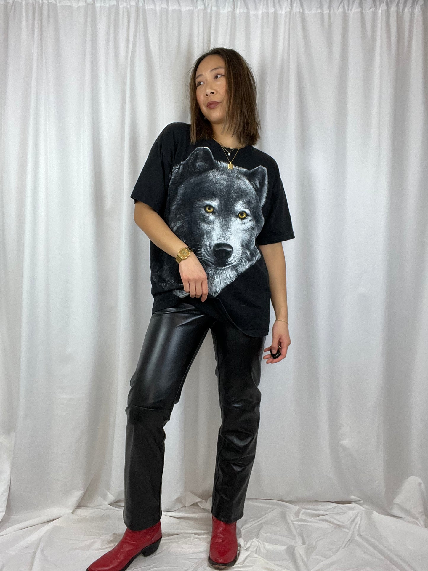 STRAIGHT LEG BLACK LEATHER PANTS | 26" WAIST