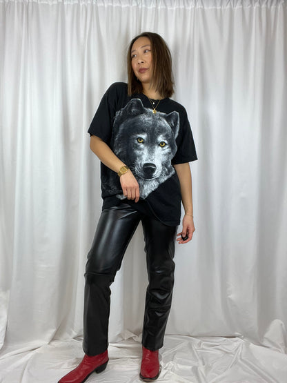 STRAIGHT LEG BLACK LEATHER PANTS - 26" WAIST