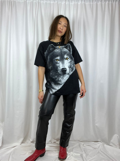 STRAIGHT LEG BLACK LEATHER PANTS - 26" WAIST