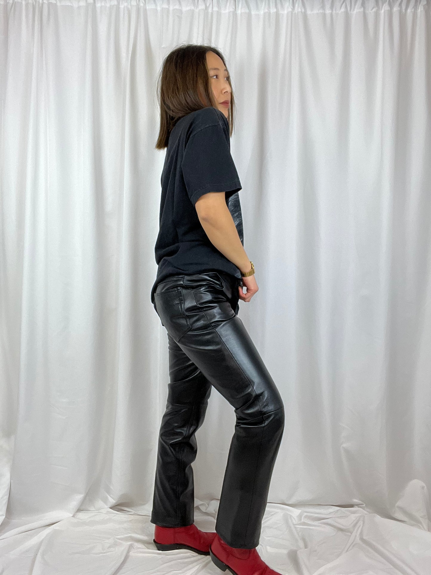 STRAIGHT LEG BLACK LEATHER PANTS | 26" WAIST