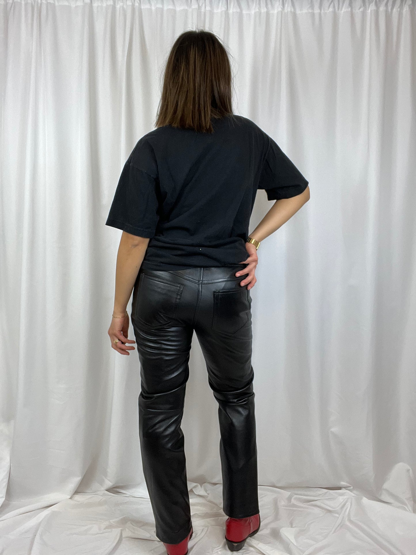 STRAIGHT LEG BLACK LEATHER PANTS | 26" WAIST