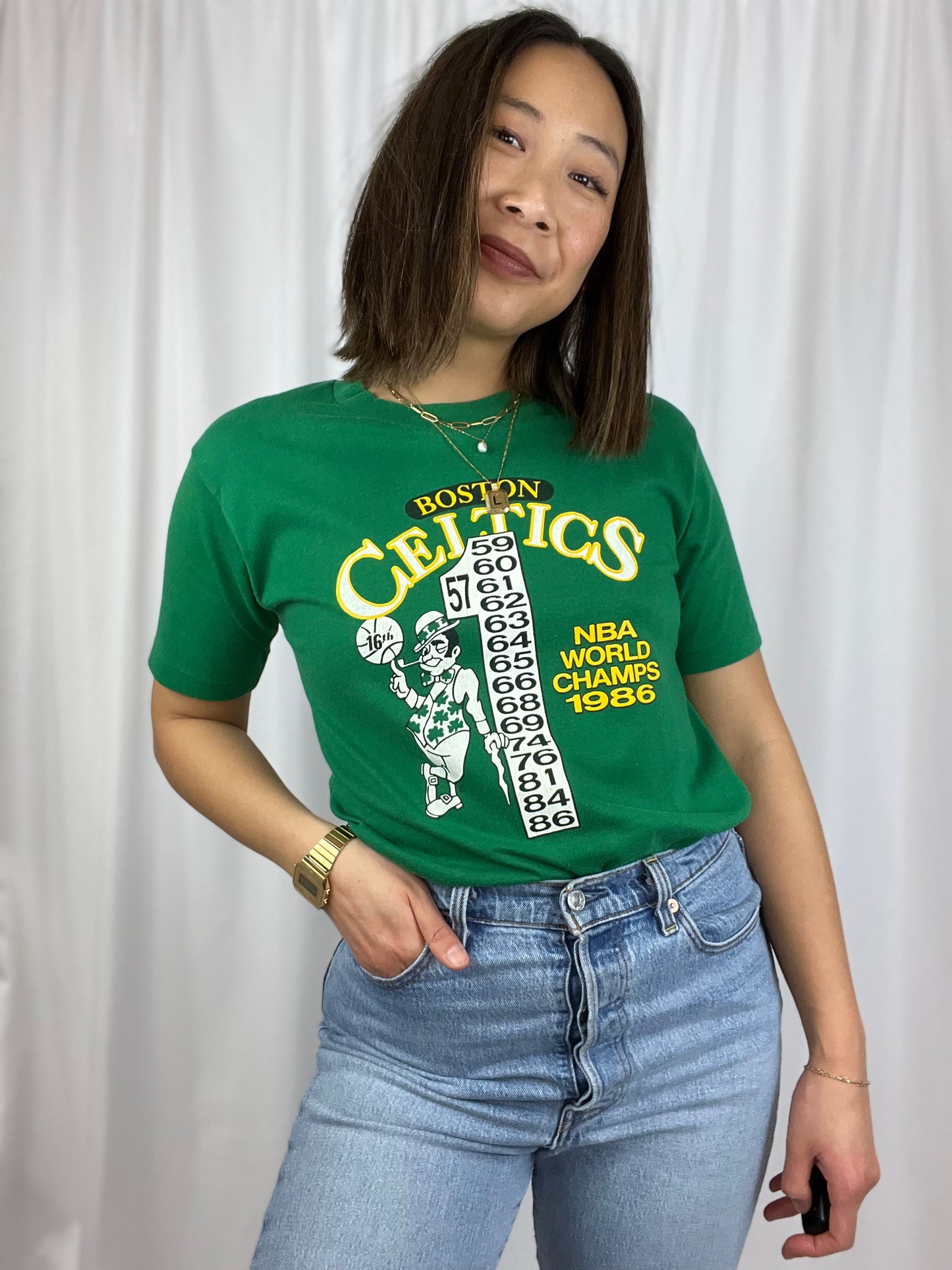 1986 BOSTON CELTICS WORLD CHAMPS TEE