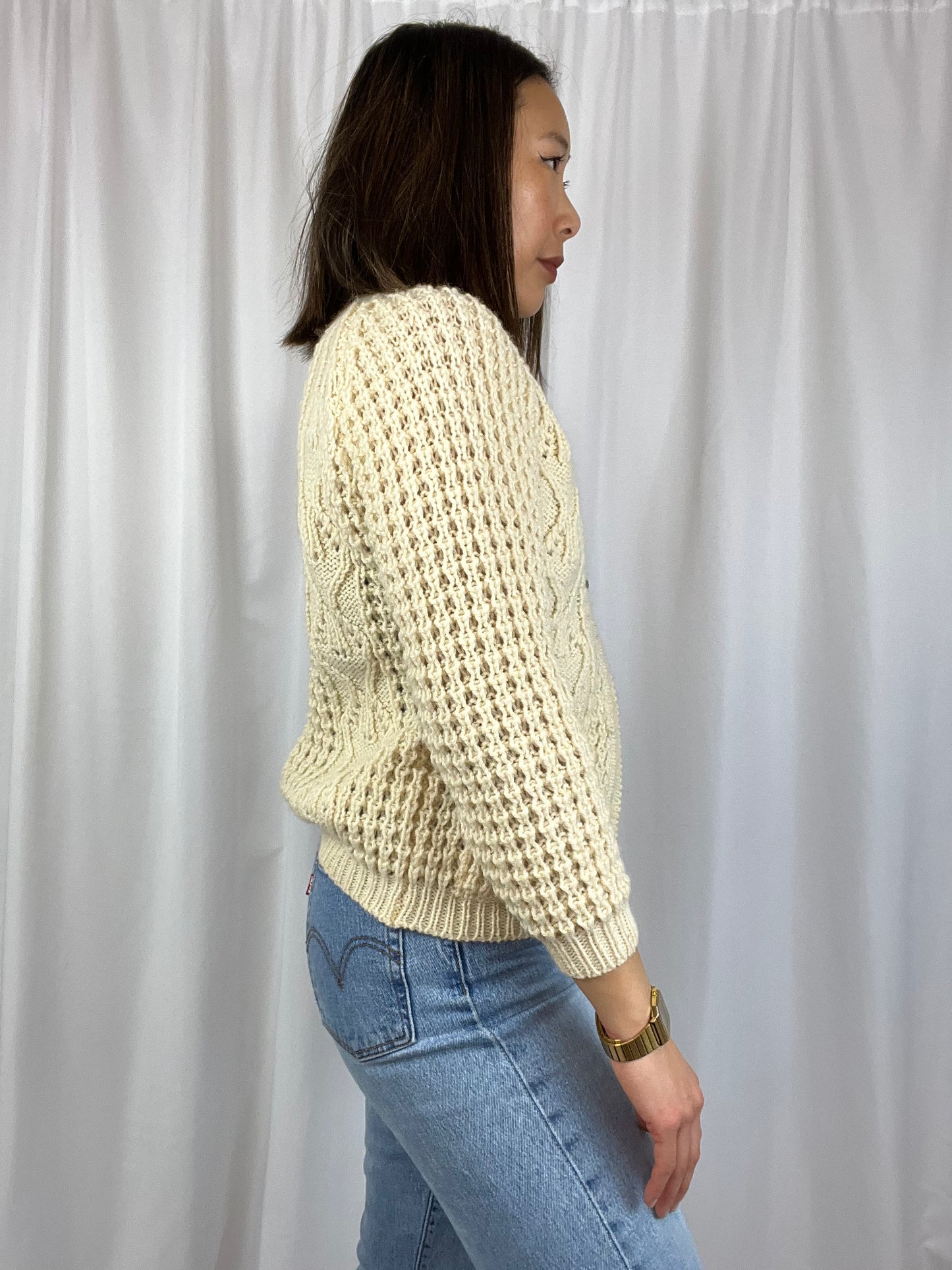 WOOL CABLE KNIT FISHERMAN CARDIGAN