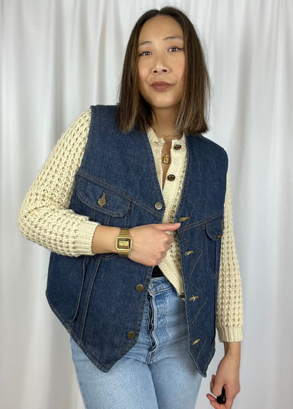80'S LEE STORM RIDER FLEECE LINED DENIM VEST