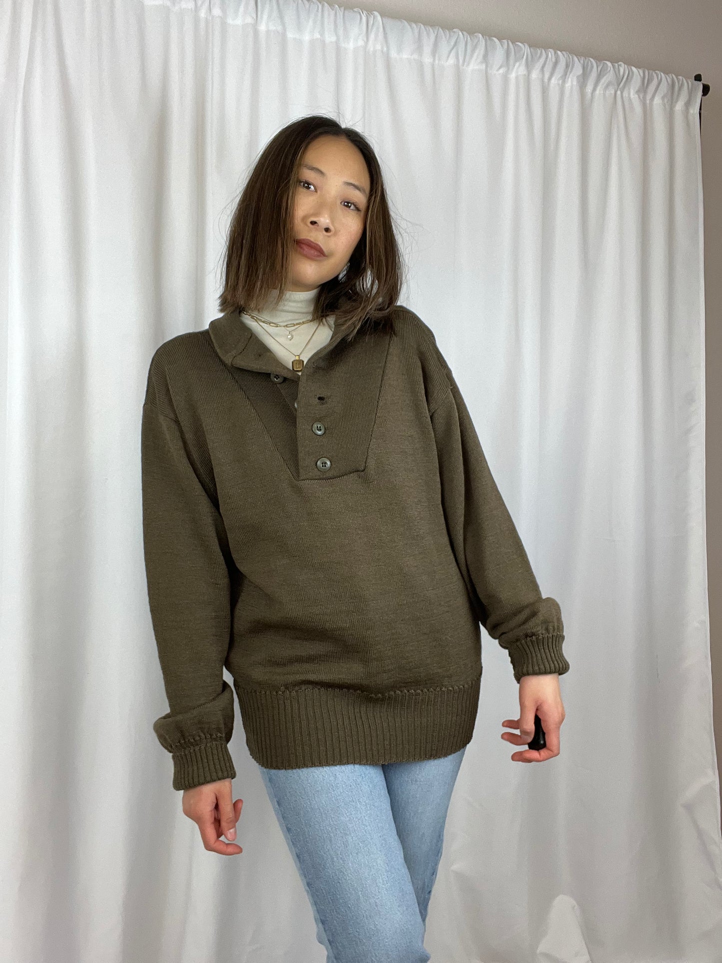 MILITARY HENLEY SWEATER