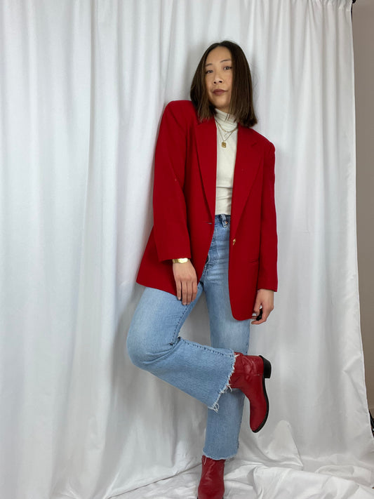 RED WOOL ONE-BUTTON BLAZER