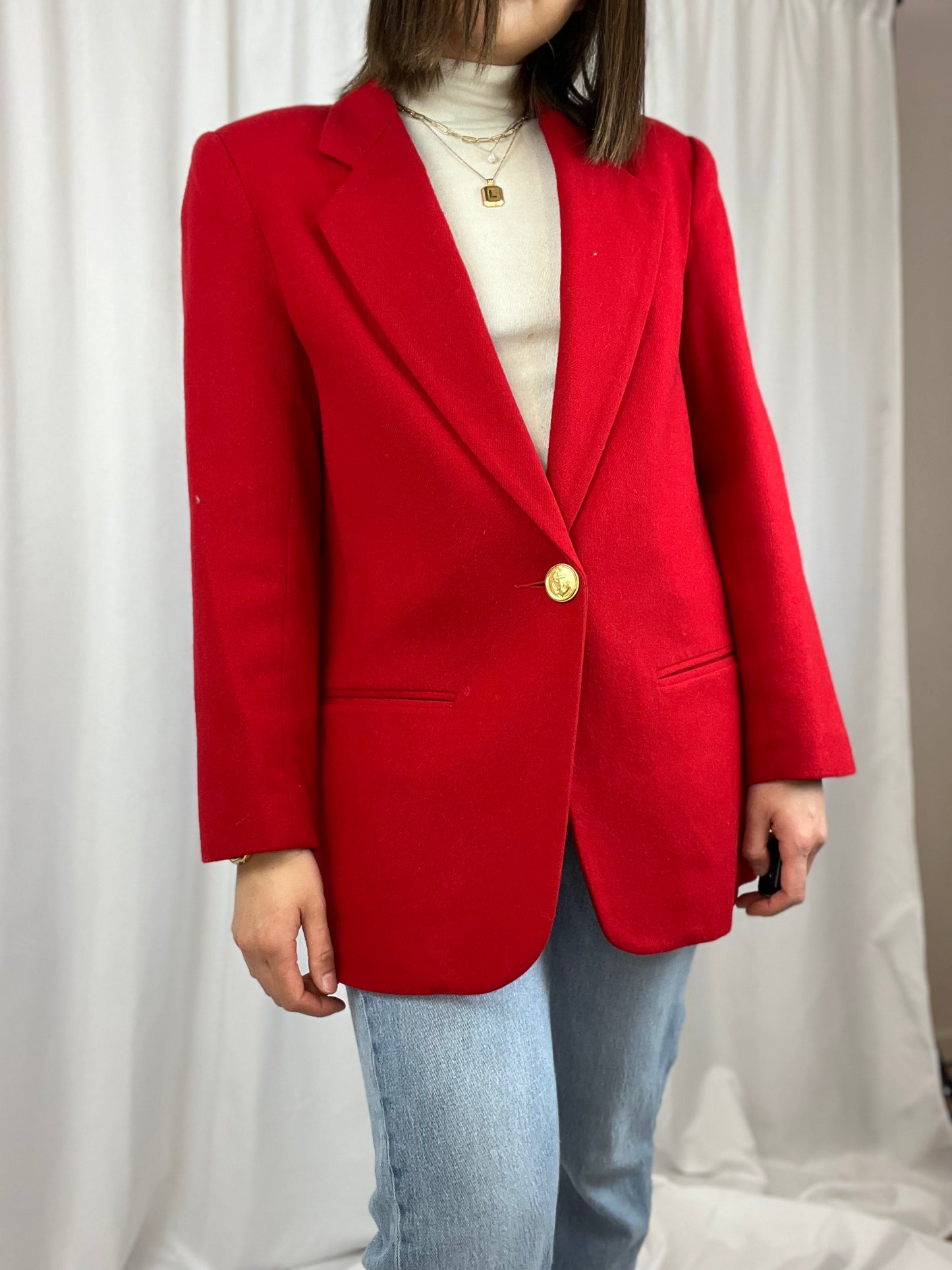 RED WOOL ONE-BUTTON BLAZER