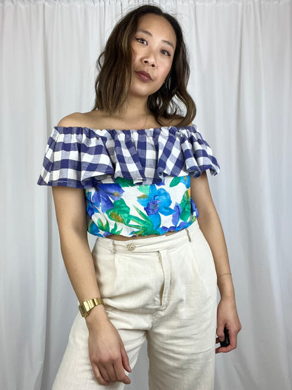 HANDMADE FLORAL RUFFLE SLEEVE TOP