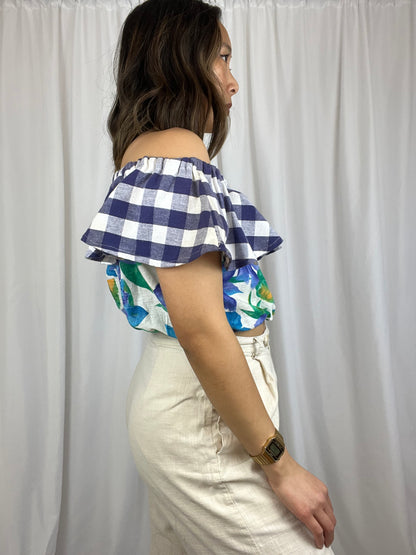 HANDMADE FLORAL RUFFLE SLEEVE TOP
