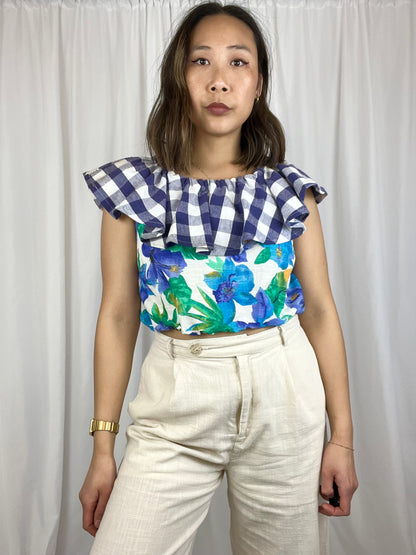 HANDMADE FLORAL RUFFLE SLEEVE TOP
