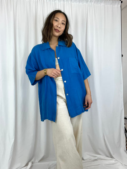 RELAXED LINEN BUTTON DOWN TOP