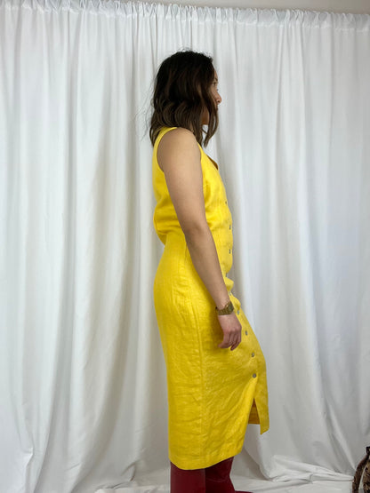YELLOW LINEN BUTTON FRONT DRESS