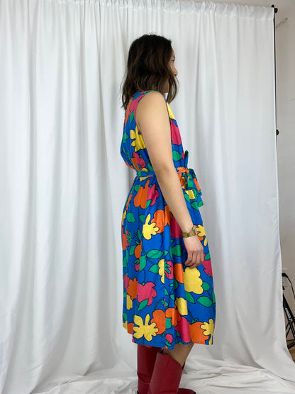 1970s TIE WAIST FLORAL DRESS