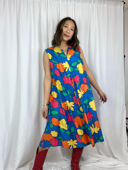 1970s TIE WAIST FLORAL DRESS