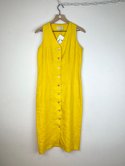 YELLOW LINEN BUTTON FRONT DRESS