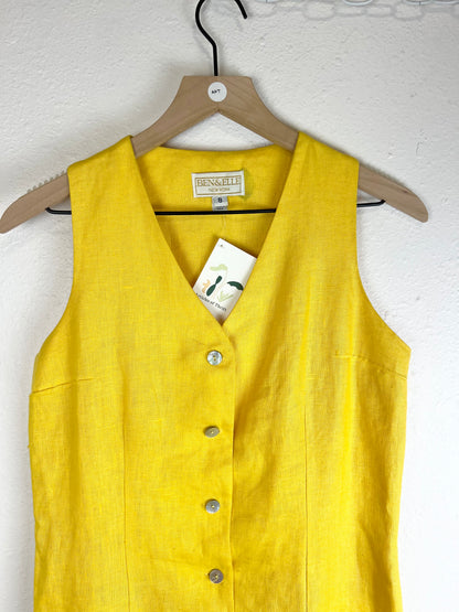 YELLOW LINEN BUTTON FRONT DRESS