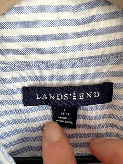 LAND'S END BLUE STRIPED BUTTON DOWN