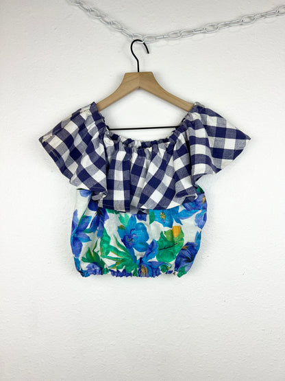 HANDMADE FLORAL RUFFLE SLEEVE TOP