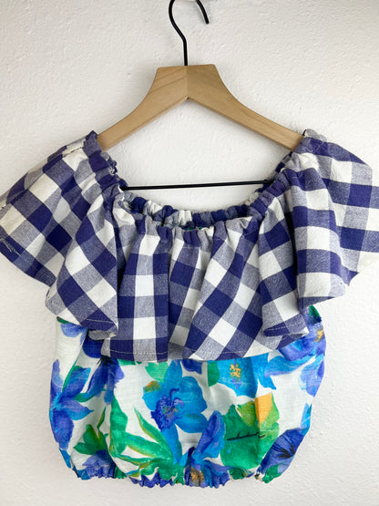 HANDMADE FLORAL RUFFLE SLEEVE TOP