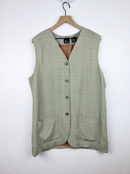 LIZSPORT PLAID LONG BUTTON DOWN VEST