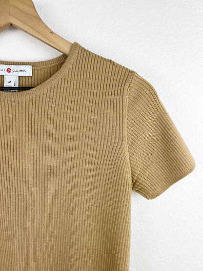 TAN RIBBED MERINO WOOL TEE