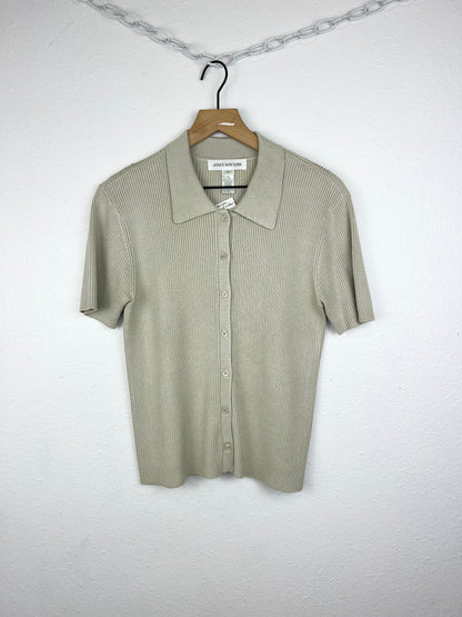 SILK RIBBED COLLARED TOP