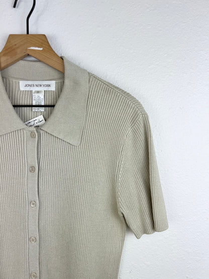 SILK RIBBED COLLARED TOP
