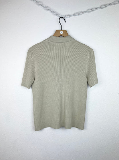 SILK RIBBED COLLARED TOP