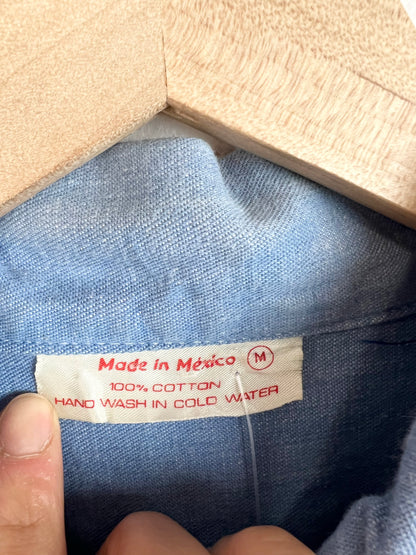 EMBROIDERED DENIM TIE TOP