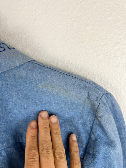 EMBROIDERED DENIM TIE TOP