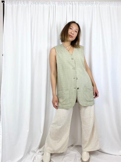 LIZSPORT PLAID LONG BUTTON DOWN VEST
