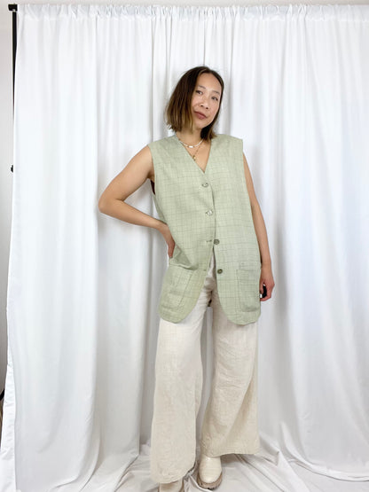 LIZSPORT PLAID LONG BUTTON DOWN VEST