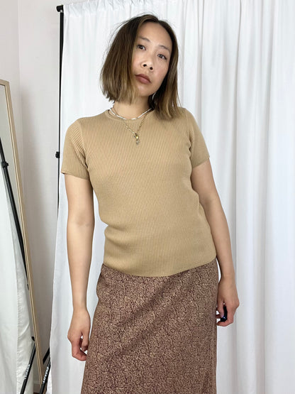 TAN RIBBED MERINO WOOL TEE