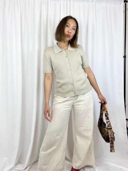 SILK RIBBED COLLARED TOP