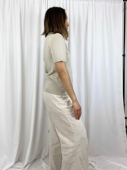 SILK RIBBED COLLARED TOP